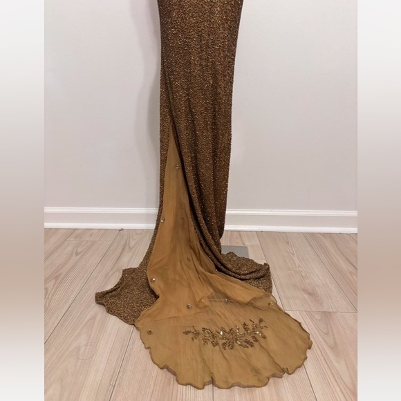 Vintage 100% Silk Beaded Dress Gold Beaded Dress Train Sheer Silk Fairy Prom - Picture 13 of 17